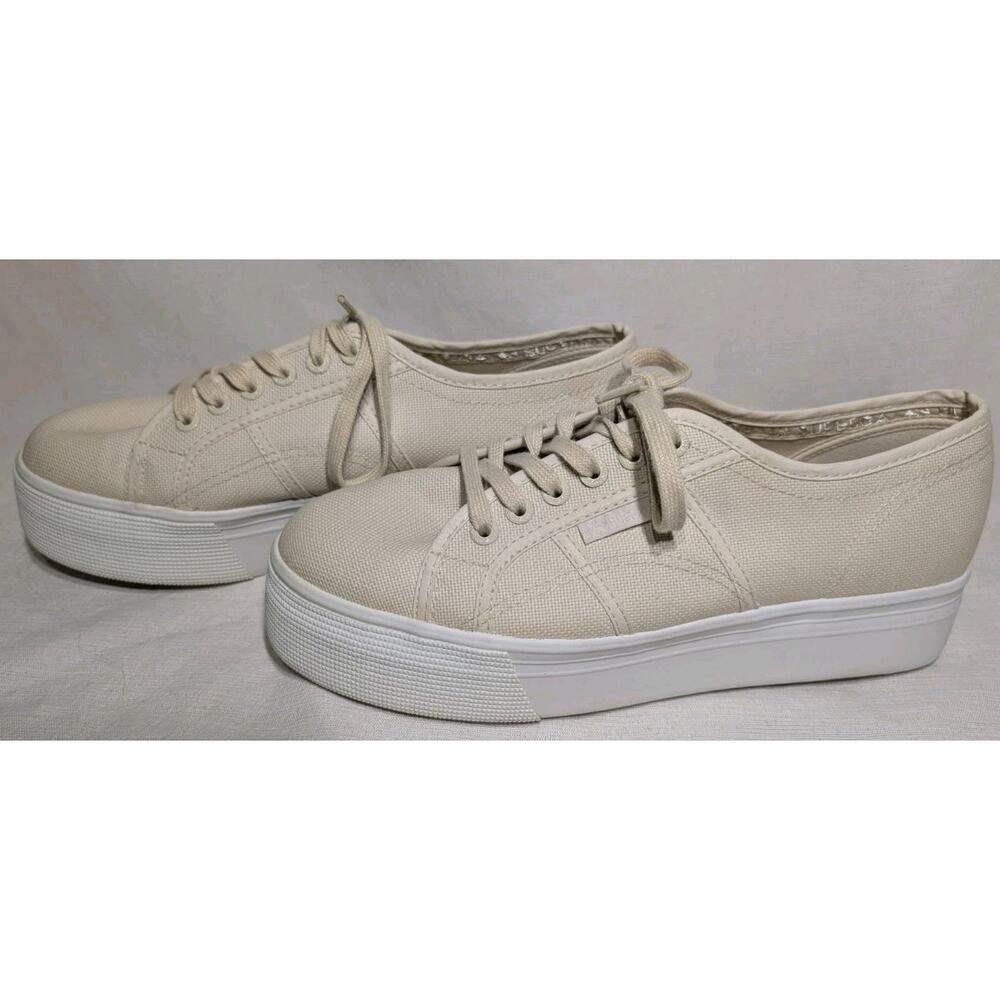 Superga Womens Beige Canvas Platform Sneakers Szâ 41.5 10 Sporty Chic Neutral